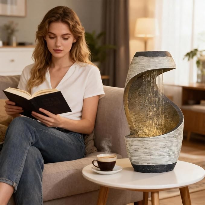 Modern Indoor Tabletop Water Fountain | S-Shaped Decor