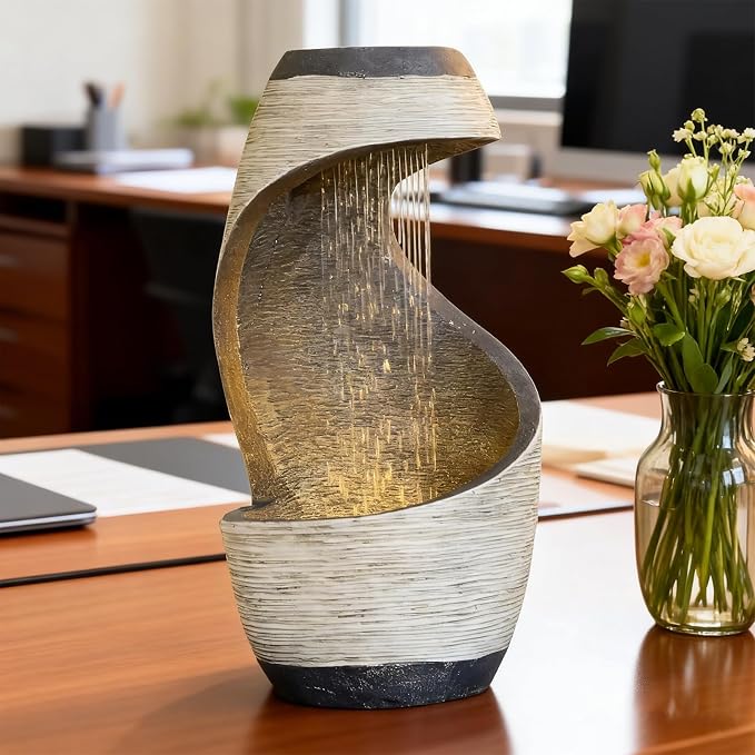Modern Indoor Tabletop Water Fountain | S-Shaped Decor