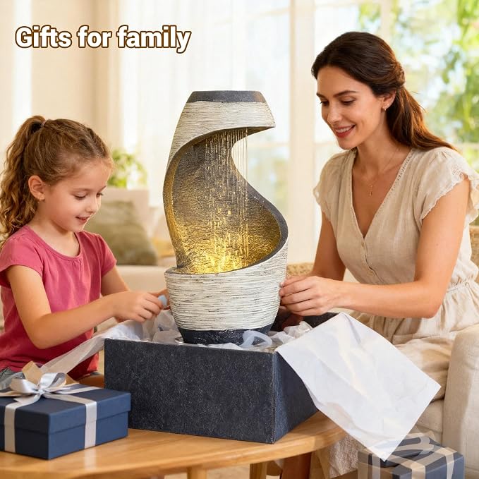 Modern Indoor Tabletop Water Fountain | S-Shaped Decor