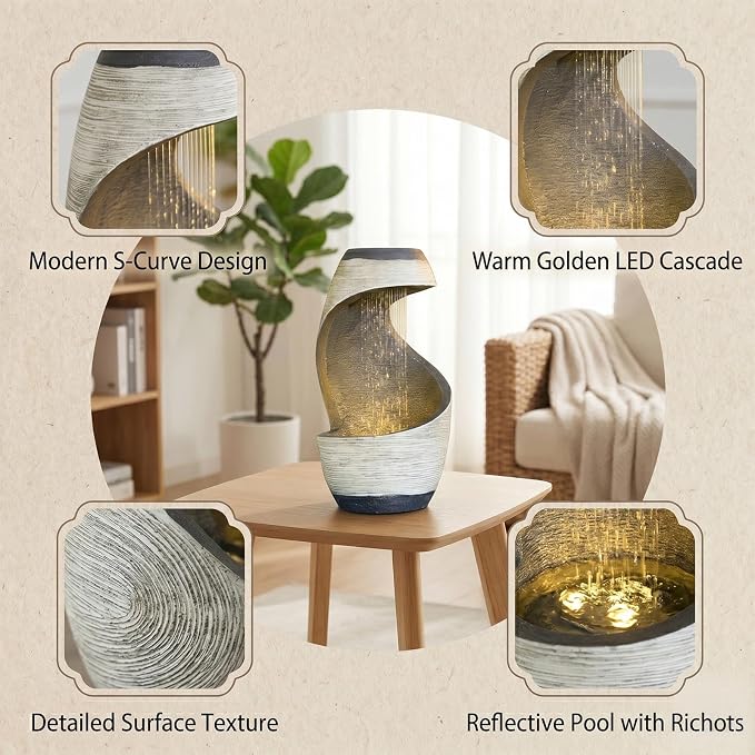 Modern Indoor Tabletop Water Fountain | S-Shaped Decor